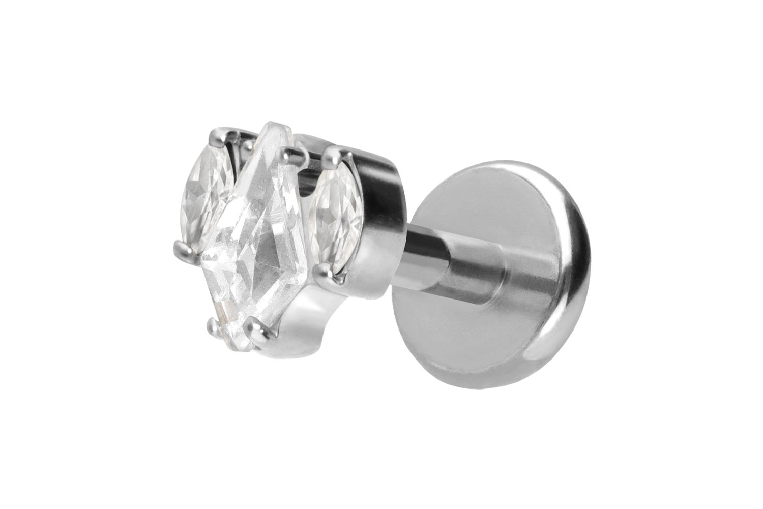 Titan Labret Piercing mit Push Fit KRISTALLSCHILD + KRISTALLOVALE